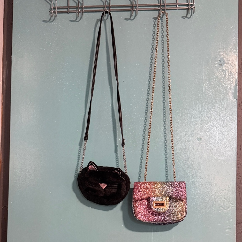 Multicolor Glitter and Black Cat Design Women's Bags